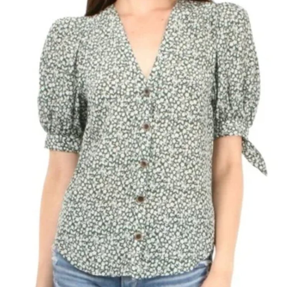VERONICA BEARD Ennie Floral Ruched-Sleeve Top Size 4 Forrest Multi Print